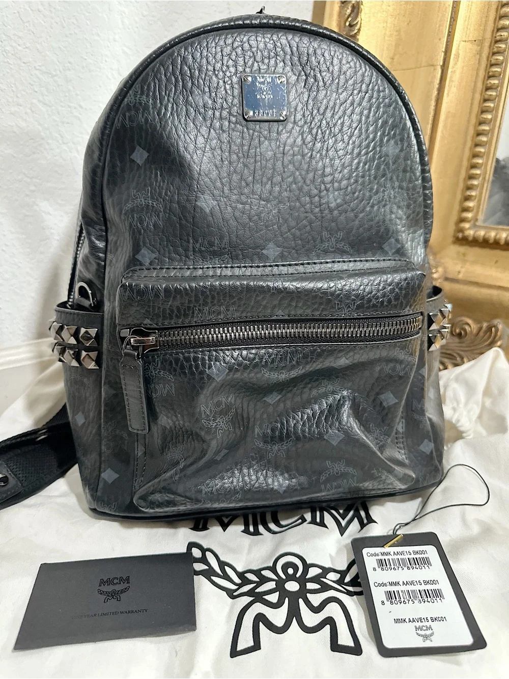 Worn Once MCM Stark Side Studs Small Backpack in Visetos Black $1330